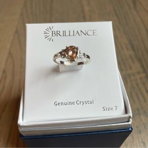 NWT 7, 8 genuine, crystal, silver, and coral pink ring